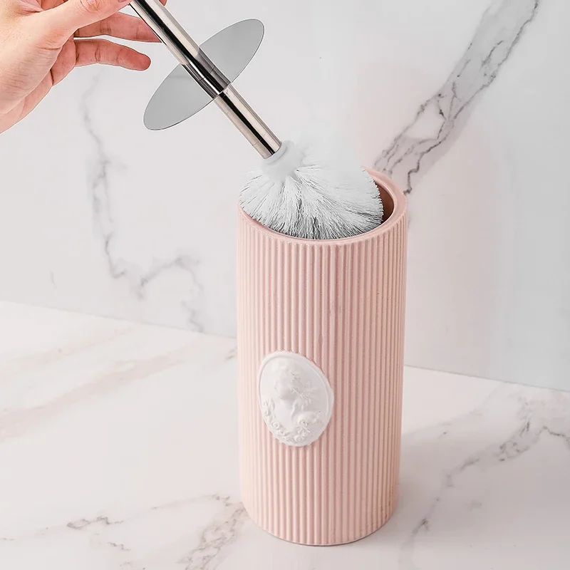 European-style Ceramic Toilet Brush Set Bathroom WC Cleaning Tool Stainless Steel Handle WC Cleaning Toilet Brush Pink White