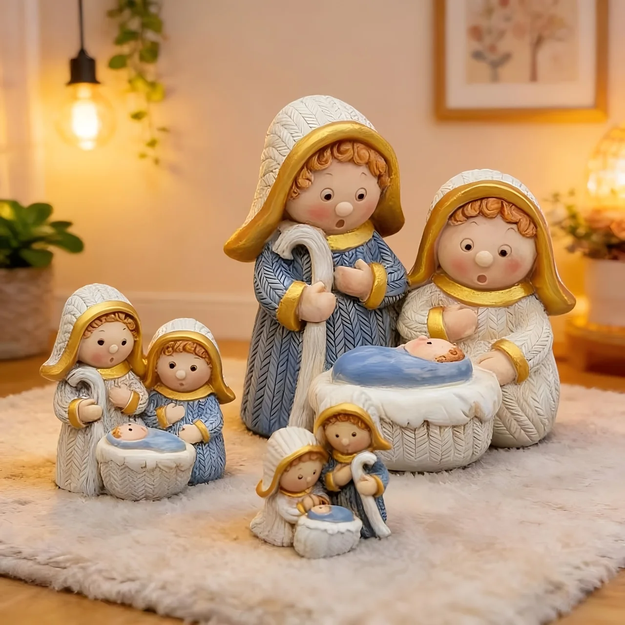 Cartoon Holy Family Nativity Scene Statue Set Religious Figurine Traditional Christmas Manger Statue Artisan Crafted Home Decor