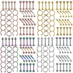 40/60PC Stainless Steel Nose Ring Tongue Bar Set Eyebrow Labret Piercing Set Horseshoe Ring Lot Women Pack Body Jewelry Gift