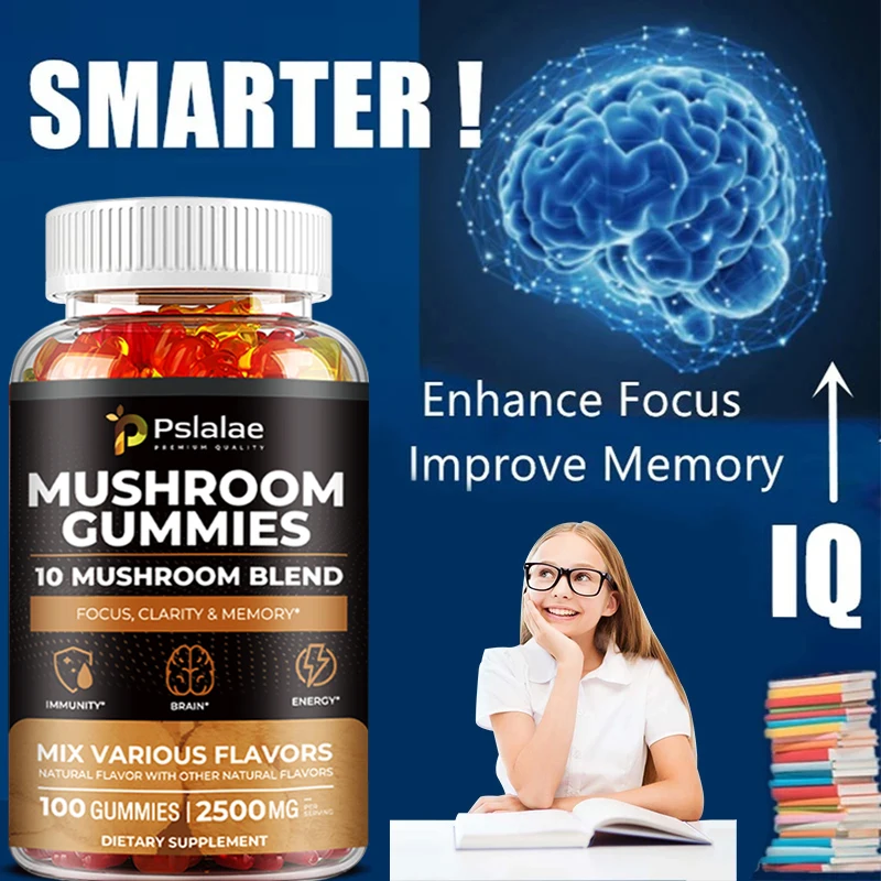 

Грибные жевательные конфеты - Lions Mane Cordyceps Reishi - Мозковая добавка для снятия памяти и фокусировки, снятие стресса, лучше настроение