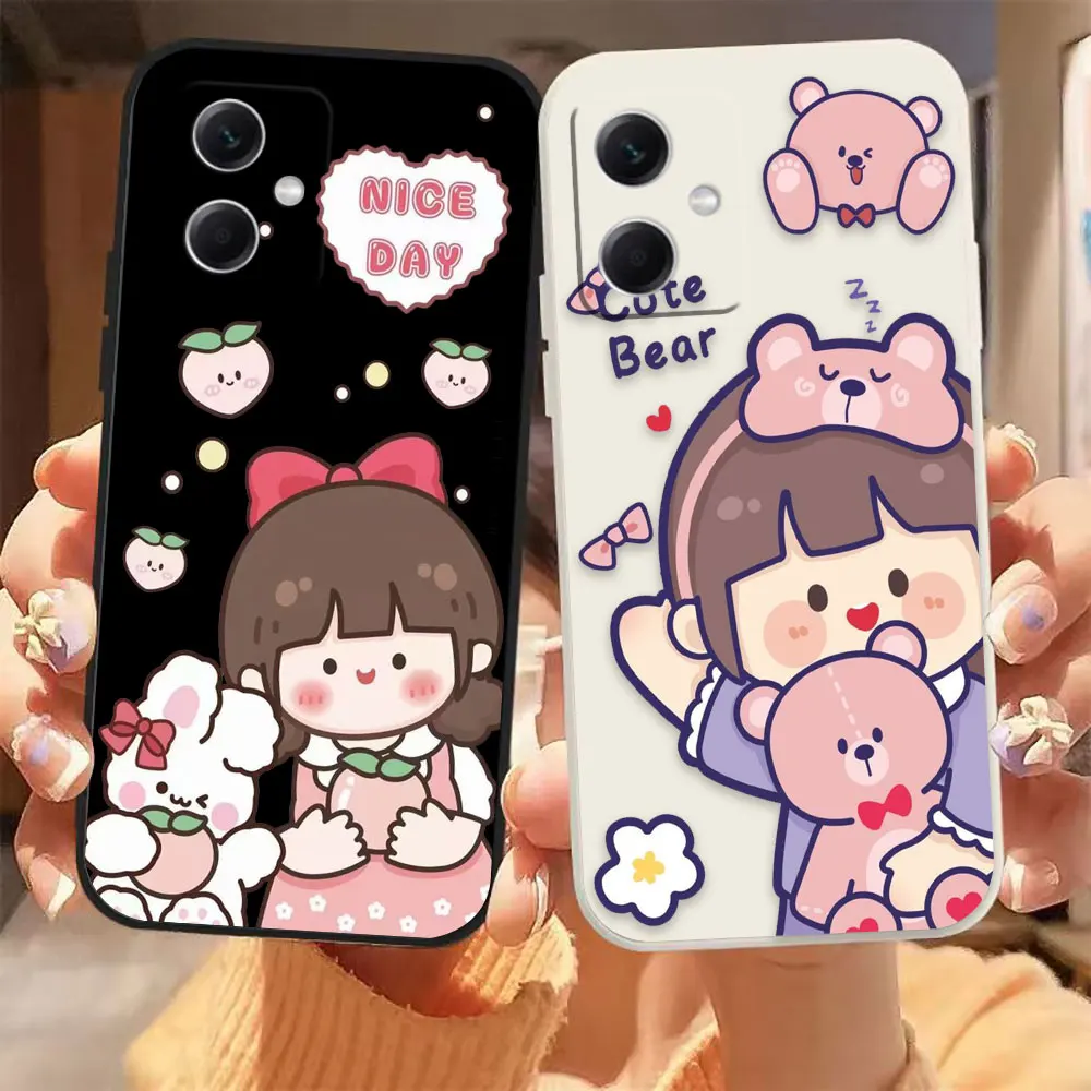 Lovely Happy Girl Case For Redmi Note 12 11 11T 11R 11E 11S 10 9 9S 8 7 7S PRO PLUS 4G 5G Colour Liquid Case Funda Shell Coque