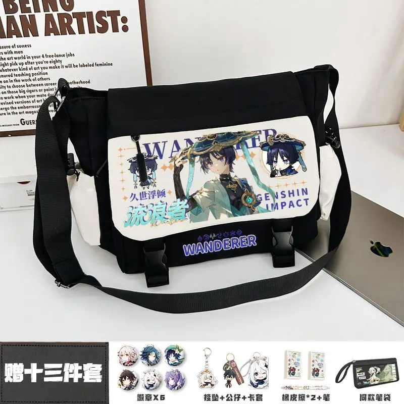 Tas Selempang Genshin Impact Funina Single Shoulder Navilet Wanderer Kapasitas Besar Untuk Siswa SMP dan SMA, Tas Bimbingan Belajar