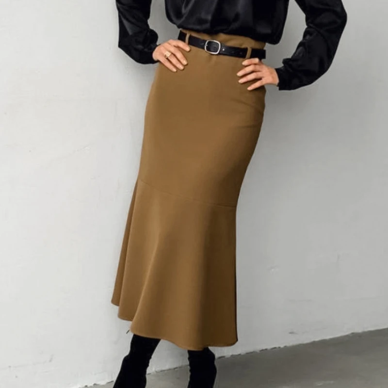 Autumn and Winter High-waisted Fishtail Stitching Skirt Commuting Versatile Solid Color Long Skirt 2024 Fashion Skirts for Women