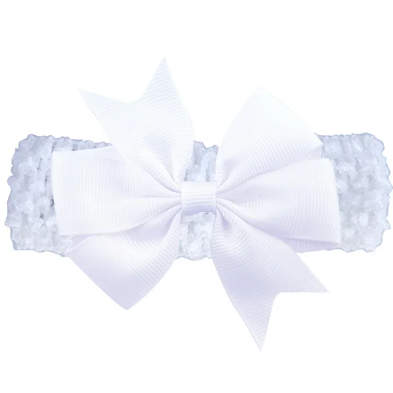 Handmade Dovetail Grosgrain Ribbon Bows Infant Headband Solid Color Crochet Elastic Hair Bands Baby Girl Headwear