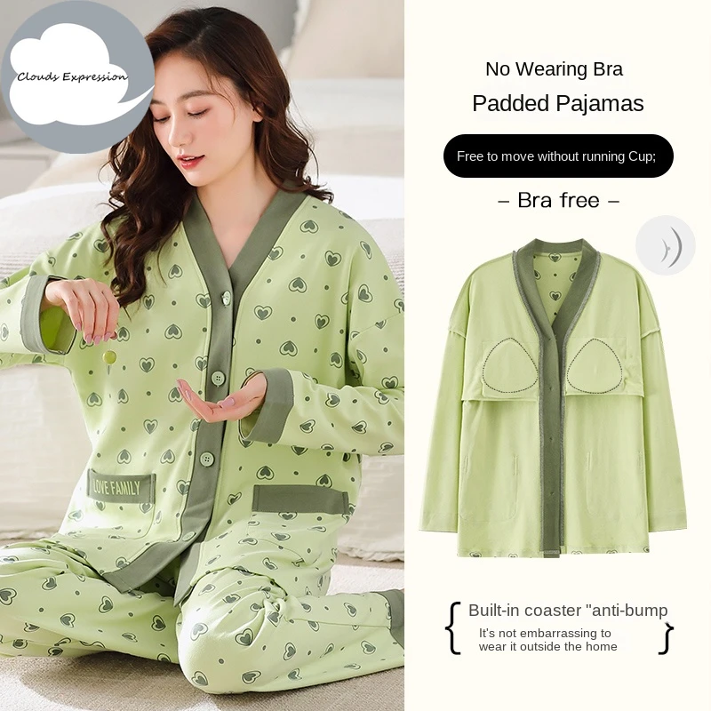 

Autumn 5XL Pajama Sets Bust-Padded Nightwear Knitted Pjs Polka Dots Sleepwear Elegant Women's Pajamas Lounge Home Pijama Mujer