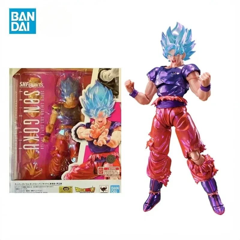 In Stock Original Bandai S.H.Figuarts SHF Dragon Ball VJump Super Saiyan God Son Goku Kaio Ken Anime Action Figure Model Toys