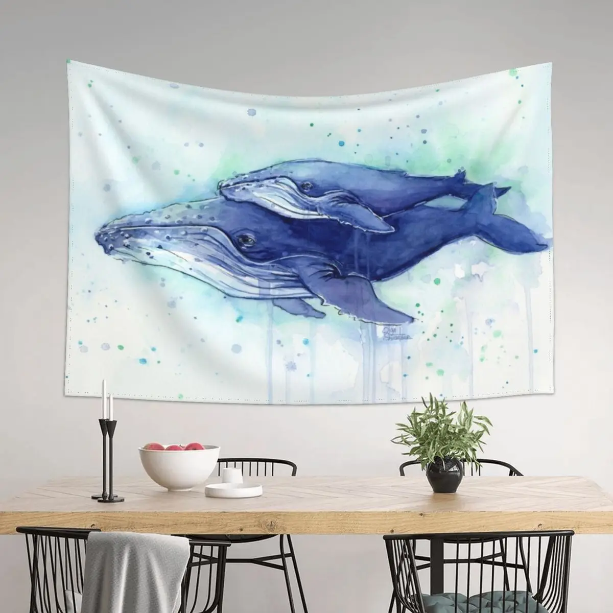 

Humpback Whale Mom and Baby Painting Tapestry Aesthetic Decoration Art Mural Tapestry