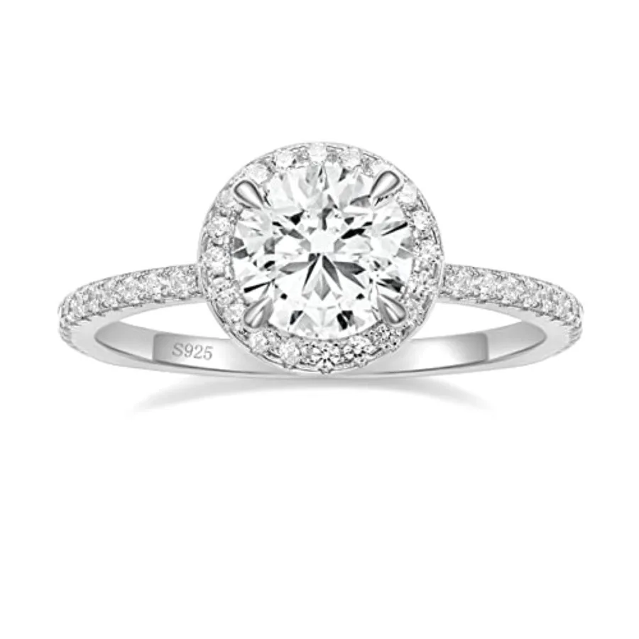 

1.5 CT Moissanite Engagement Rings for Women D Color VVS1 Clarity 925 Sterling Silver Vintage Moissanite Round Cut Halo Wedding