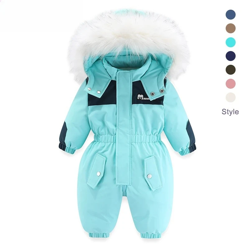 

kids Boy Girl Winter Snowsuit Plus Velvet Toddler Jacket Clothes For Boy Infant Jumpsuit Hoodied Overalls 2-6Y Outwear