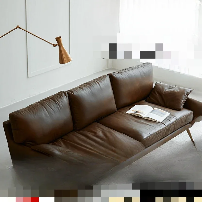 The first layer cowhide small apartment corner three people  sofa combination