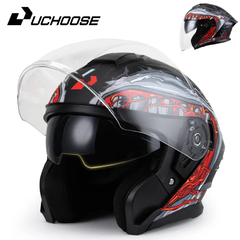 

UChoose Dual Lens Motorcycle Helmet 3/4 Motocross Fashion Unisex Helmet for Men And Women Universal for all seasons