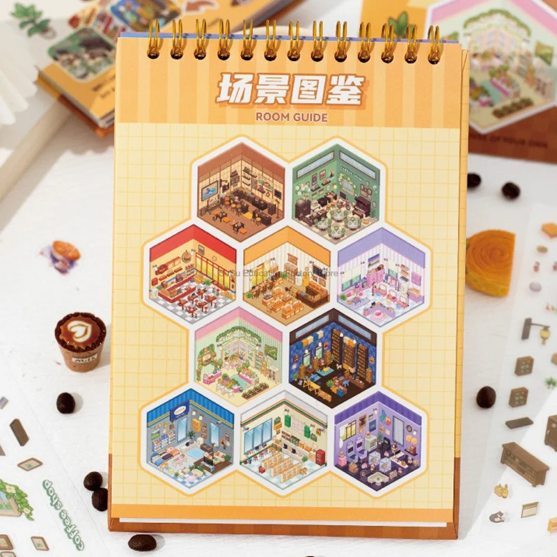 Cartoon Scene DIY Toy 3D Landscape Sticker 10Sences in Book Collection Book Album Game Festival Birthday Gift for Kid Girl Child
