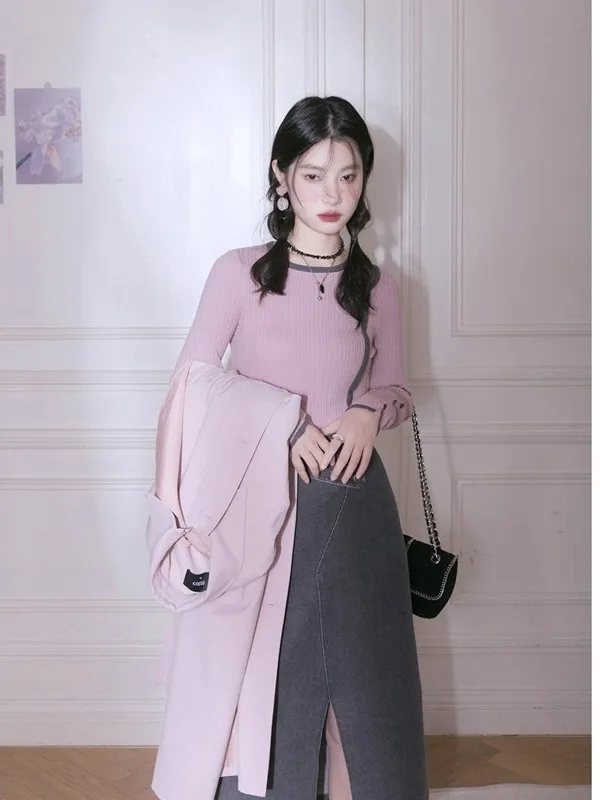 

Sweet And Spicy Sle Women's Knitted oulder Hole T-irt Faionable Ele Beautiful Pure Desire oulder Baring Top