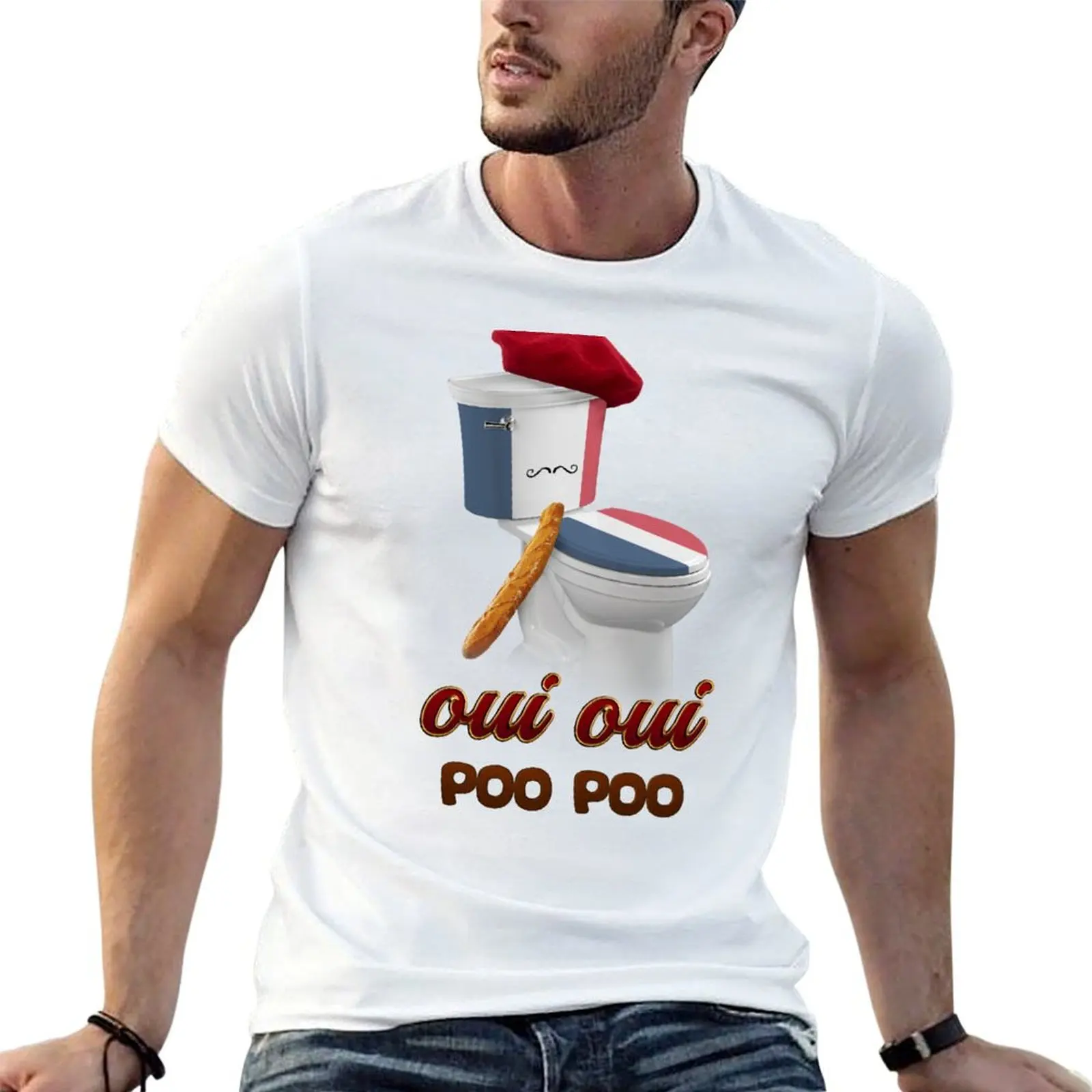Camiseta con estampado de inodoro francés Oui Oui Poo Poo, camisetas divertidas para hombre, camiseta de verano, camiseta con estampado personalizado