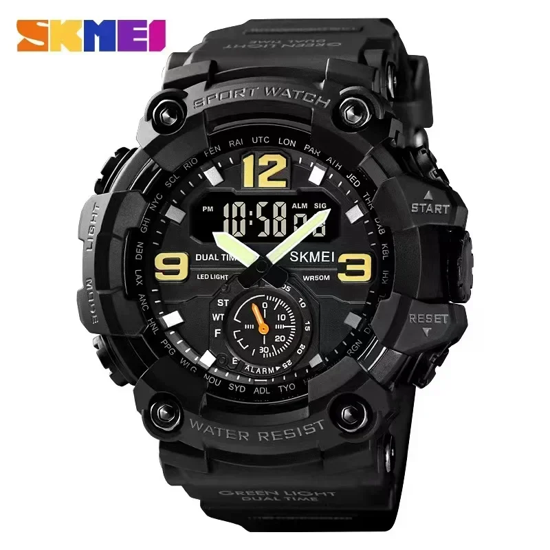 SKMEI 1637 Dual Movement 3 Time Sport Wristwatch Mens Waterproof Electronic Watches montre homme Shockproof Digital Men Watch