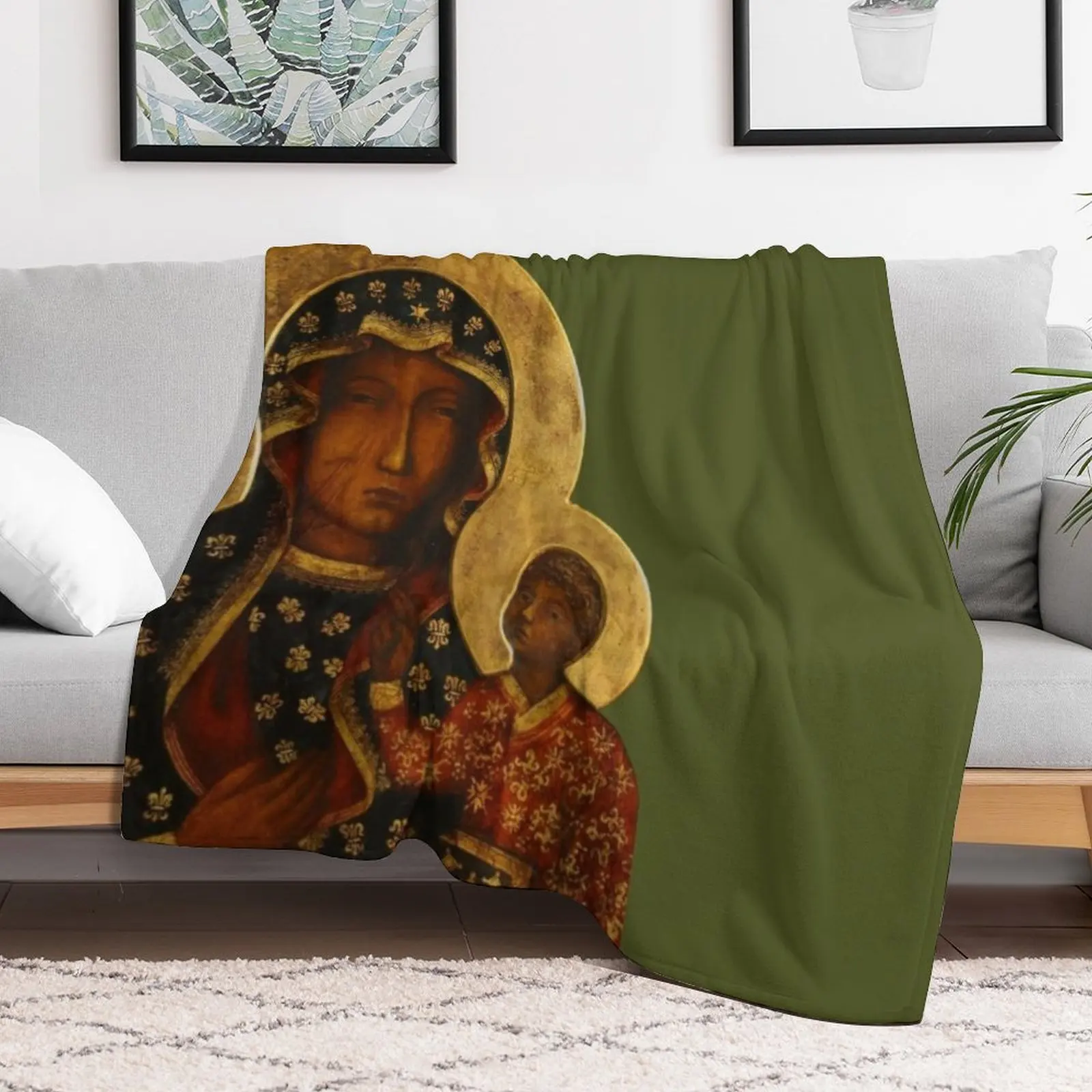 The Black Madonna of Czestochowa, Our Lady of Cz?stochowa, Blessed Virgin Mary Throw Blanket Weighted Soft Plaid Beach Blankets