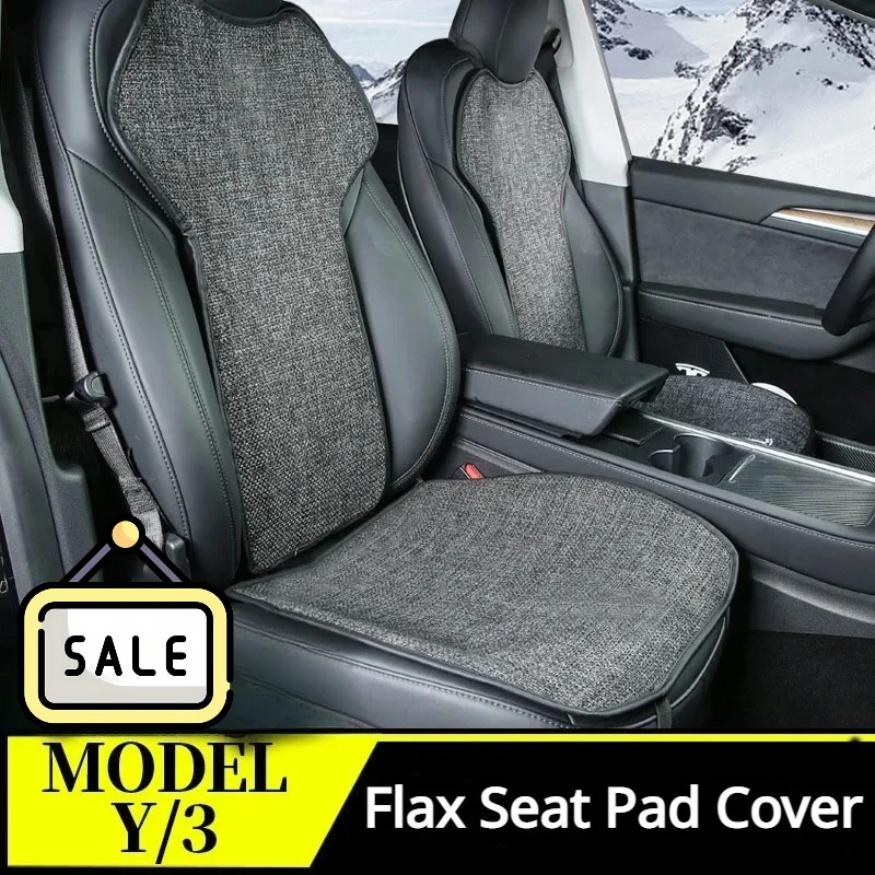 For Tesla Model 3/Y/3+ Flax Seat Pad Cover Comfortable Non-slip Breathable Front Rear Seatback Cushion Mats Model Y Juniper 2025