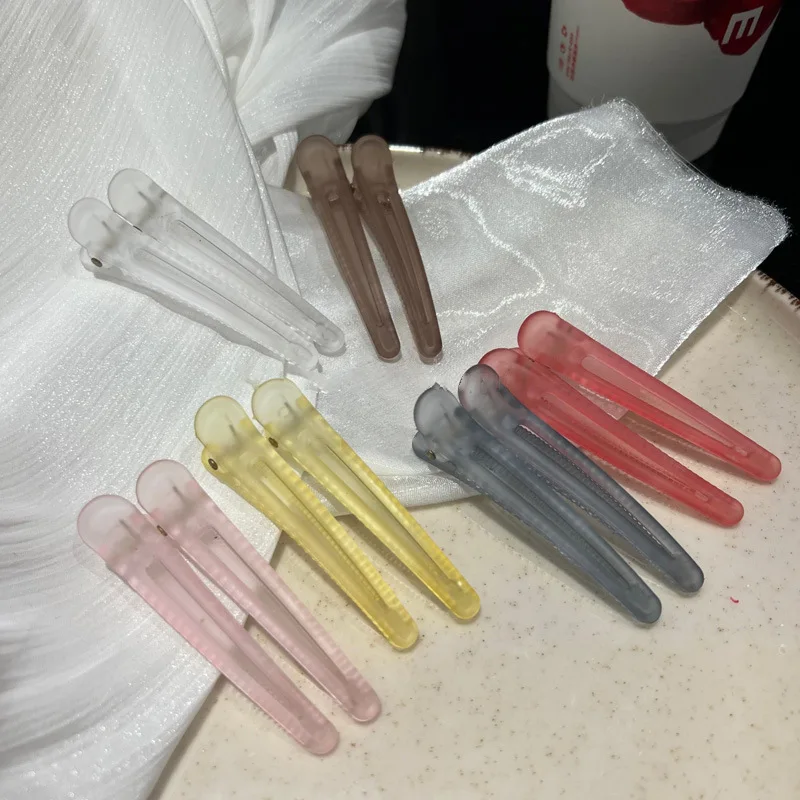 2pcs Colorful Frosted Duckbill Clip Hairpin Professional Hairdressing Salon Plastic Non-Slip Fix Bangs Hairclip for Hair Styling
