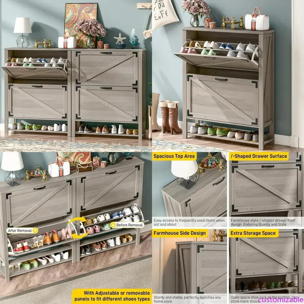 

Grey 5-Tier Shoe Storage Cabinet with 2 Drawers for Entryway, Slim and Narrow Design