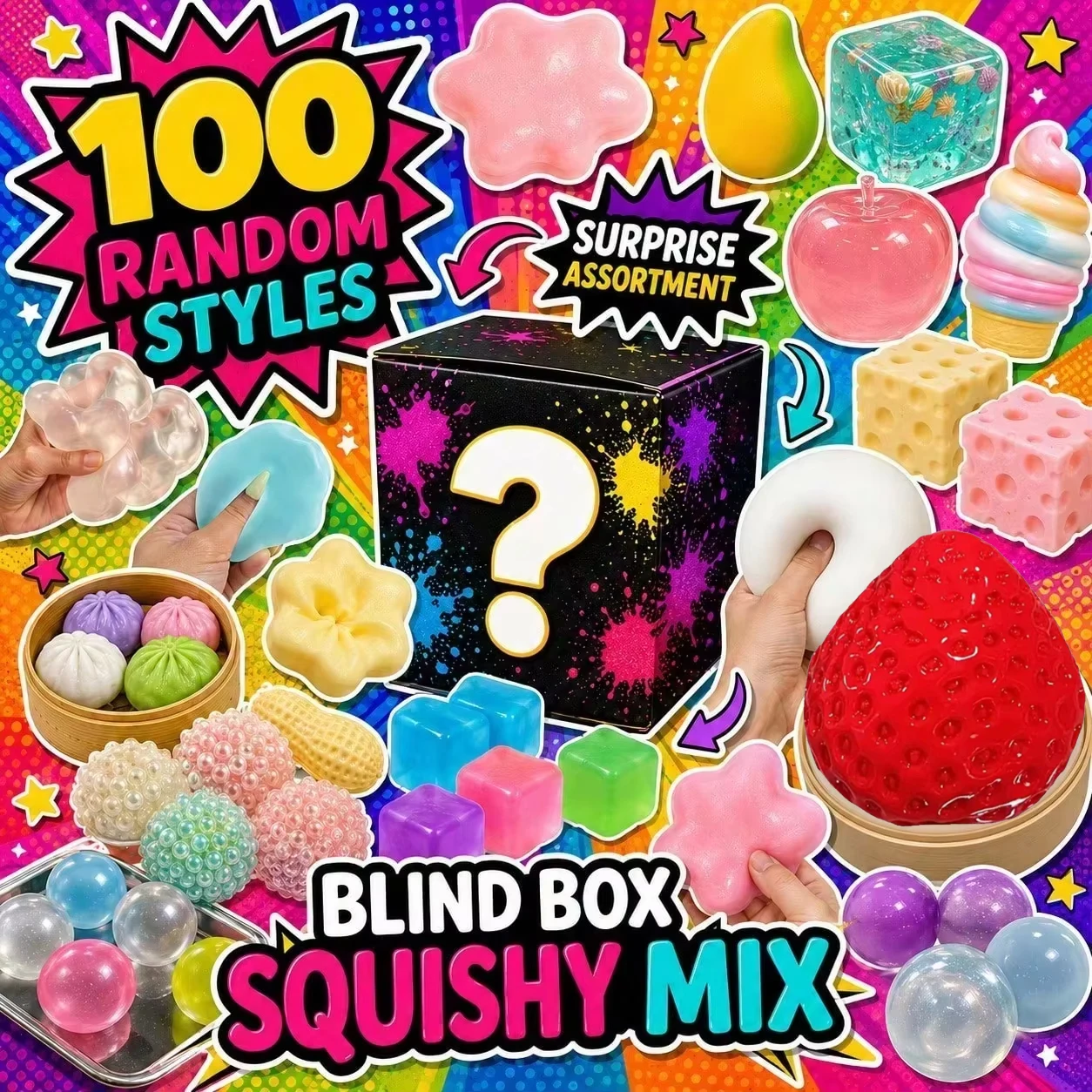 Surprise Box Toys Novelty Stress Relief Assorted Squishy Figures Blind Boxes Fun Mystery Fidget Stress Relief Random 2-3pcs