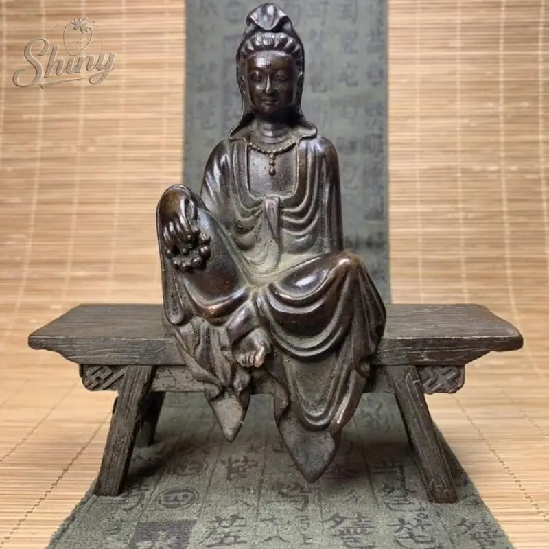 

Old Chinese Bronze Copper Handmade Guanyin Bench Buddha Buddha Statue