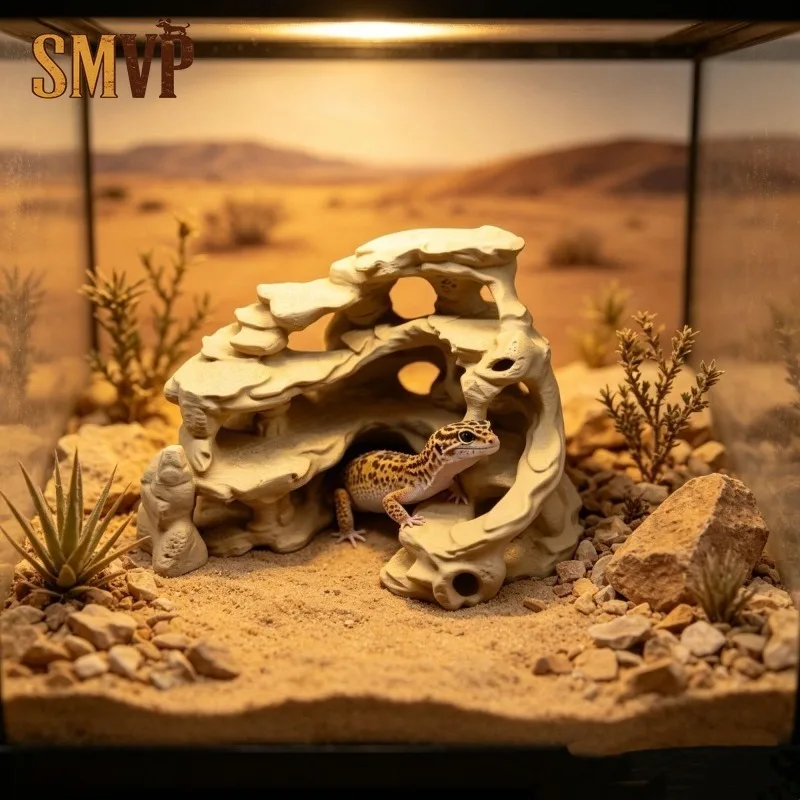 Desert Style Resin Rock Reptile Hide House Multi Holes Design Terrarium Decoration for Gecko Lizard Amphibian Breeding Tank