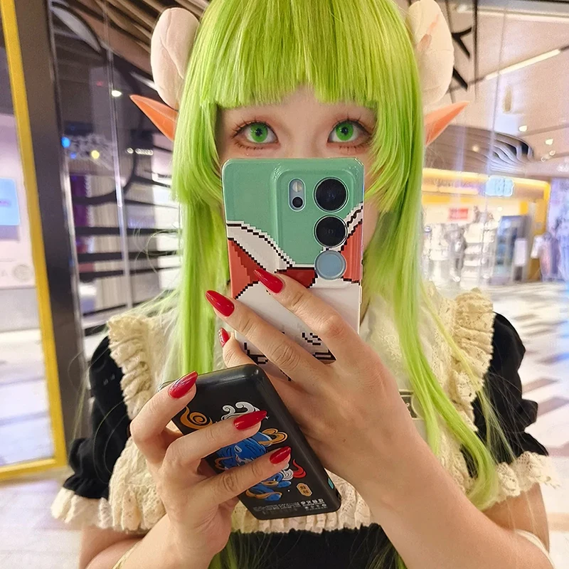 ‌ Anime bem-vindo à escola de demônio valac clara peruca cosplay verde cabelo longo resistente ao calor peruca sintética halloween prop