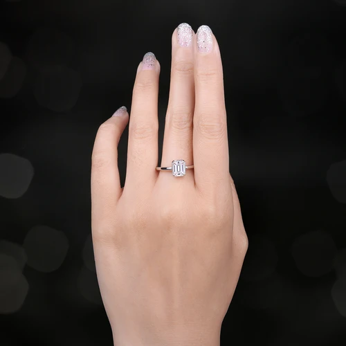 JewelryPalace-모이사나이트 D 컬러 1ct 에메랄드 컷 925 스털링 실버 솔리테어 결혼 반지, 여성을 위한 옐로우 로즈 골드 도금 