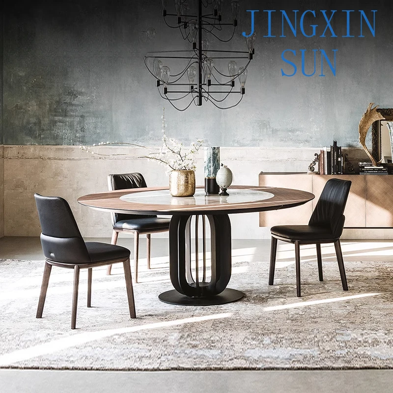 Round dining table Rotating disc Light luxury Black Deli Fengyan Minimalist high-end dining table Household