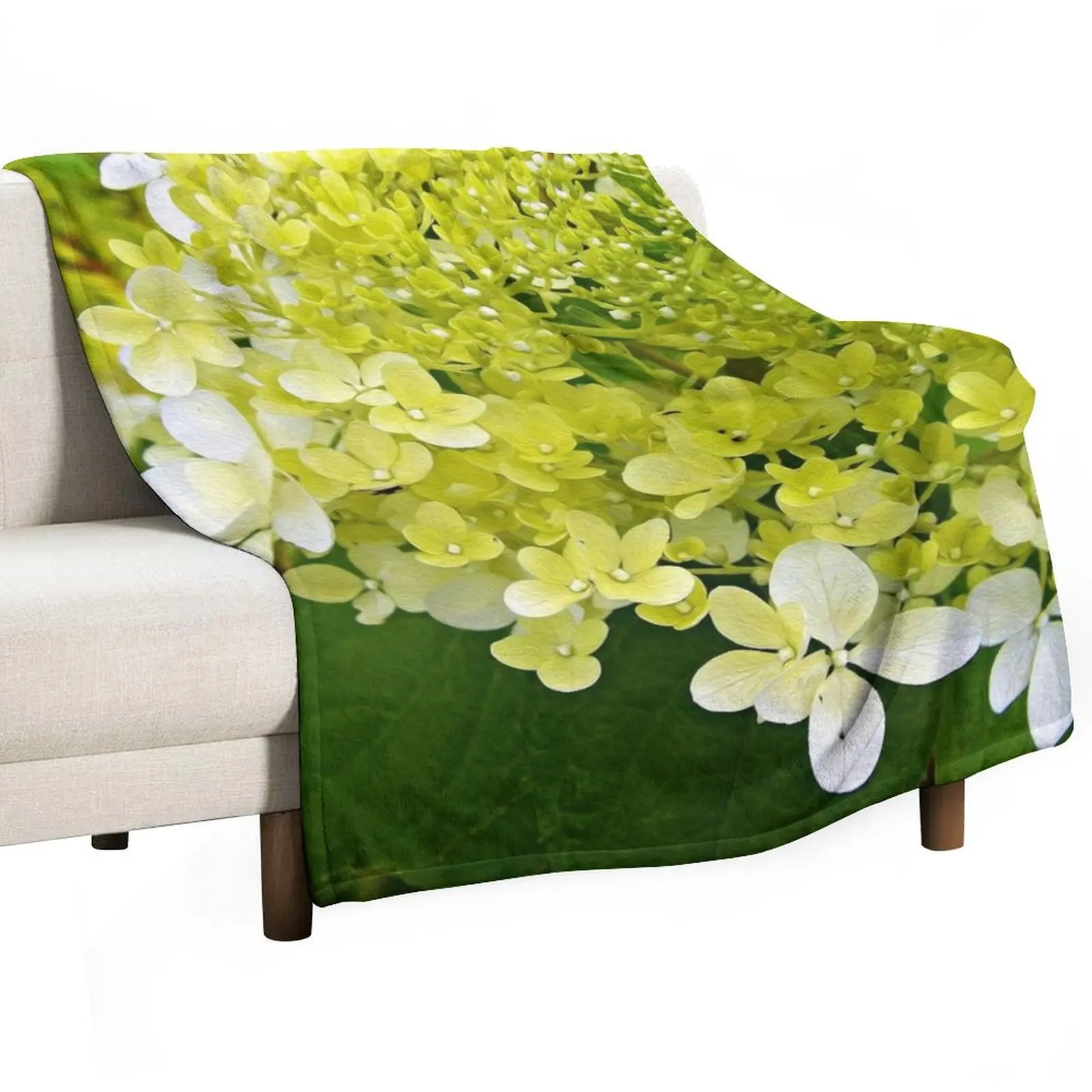 Elegant Chartreuse Green Limelight Hydrangea Macro Throw Blanket Luxury St Retros Blankets