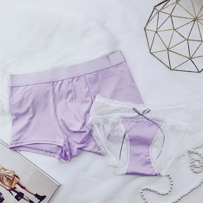 [ คู่ ] Cherry Blossom สีม่วงโรแมนติก Breath Girl Dream กางเกงชั้นในคู่ผ้าฝ้ายตาข่าย Breathable ต่ําเอวกางเกงคู่
