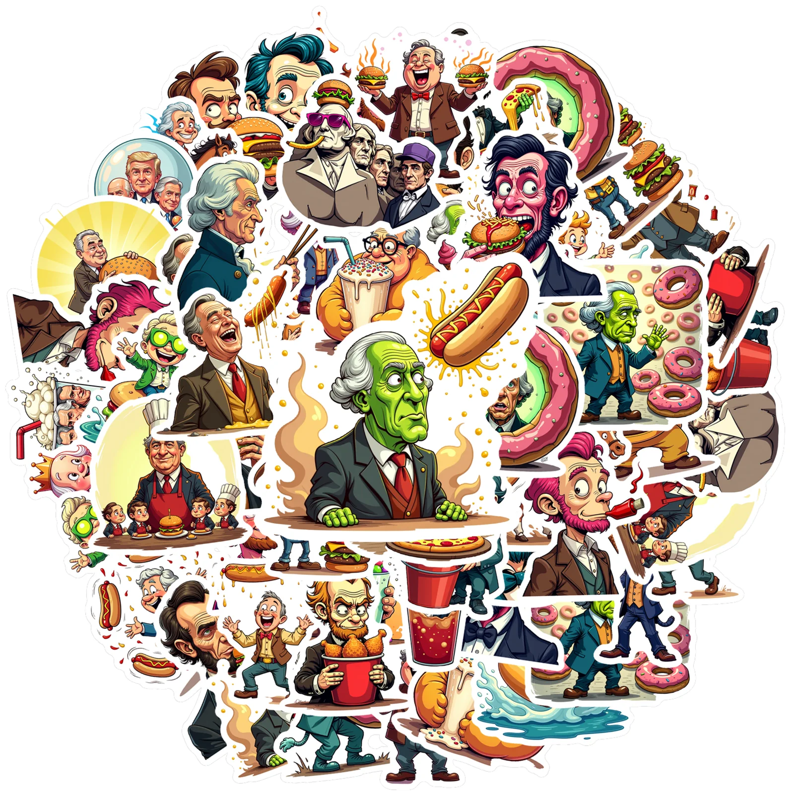35pcs-50pcs Humorous Fast Food Stickers Parody Historical Figures Funny Stickers Sticker Pack For Suitcase Car Sticker Guitar