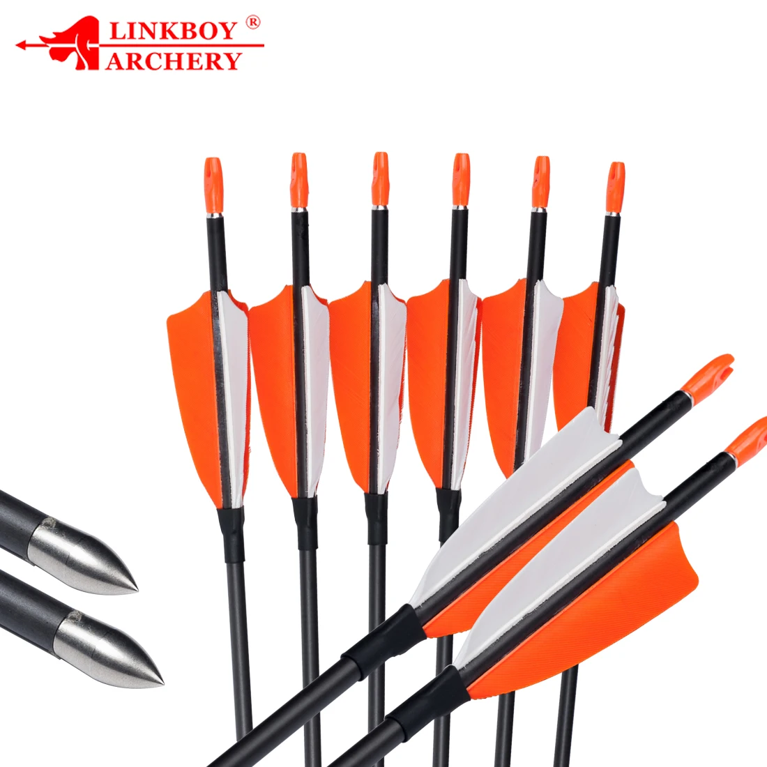 linkboy-frecce-per-tiro-con-l'arco-in-carbonio-puro-punte-pin-nock-80gr-per-tiro-con-l'arco-ricurvo-spine400-1800-id42mm