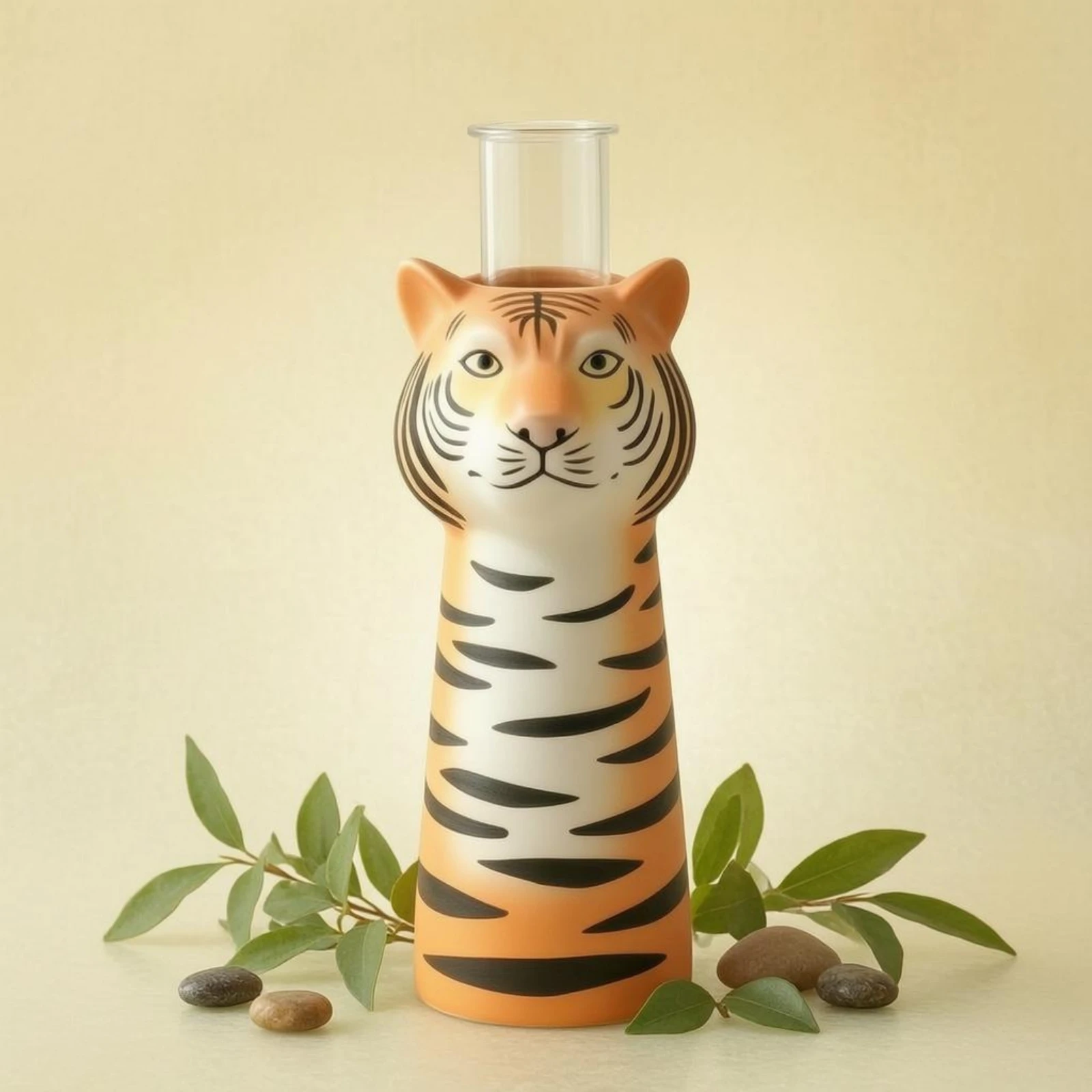 Tiger Vase Striped Finish Tiger Head Vase Hydroponic Plant Holder Clear Neck Ornament Compact