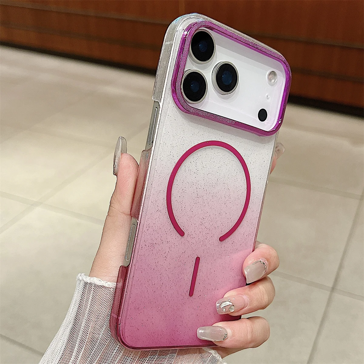 Para magsafe magnético glitter gradiente caso de telefone para iphone 17 ar 16e 16 15 plus 14 13 12 11 pro max claro duro capa traseira