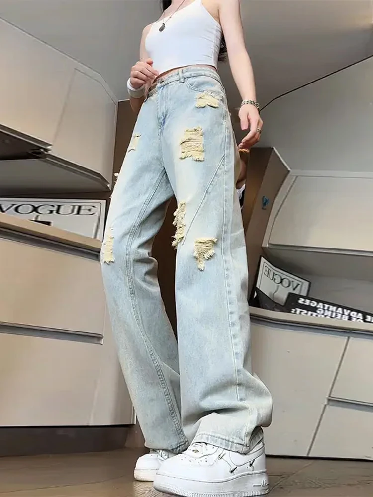 

Мужские джинсы с высокой талией, рваные, в американском стиле, тонкие, узкие, летние, прямого кроя, с чистым силуэтом, прямые штанины