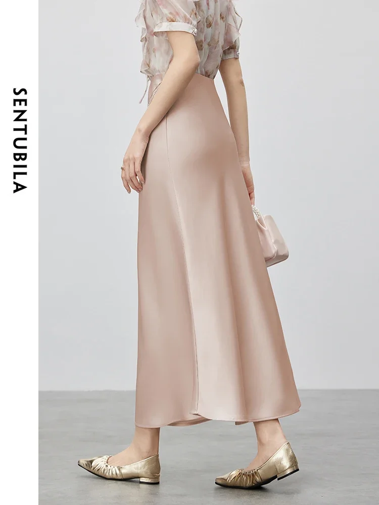 SENTUBILA Elegant Maxi Skirt Women 2025 Spring Summer Solid Simple Comfort Elastic Waist Long Skirts Woman Clothing 142Q55051