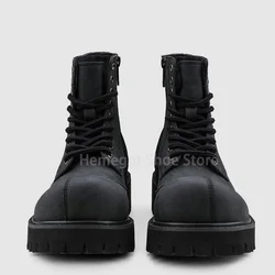 Thick Soled Round Toe Boots for Men High Top Lace-Up High Quality Booties Males Breathable and Comfortable Outdoor Casual Shoes