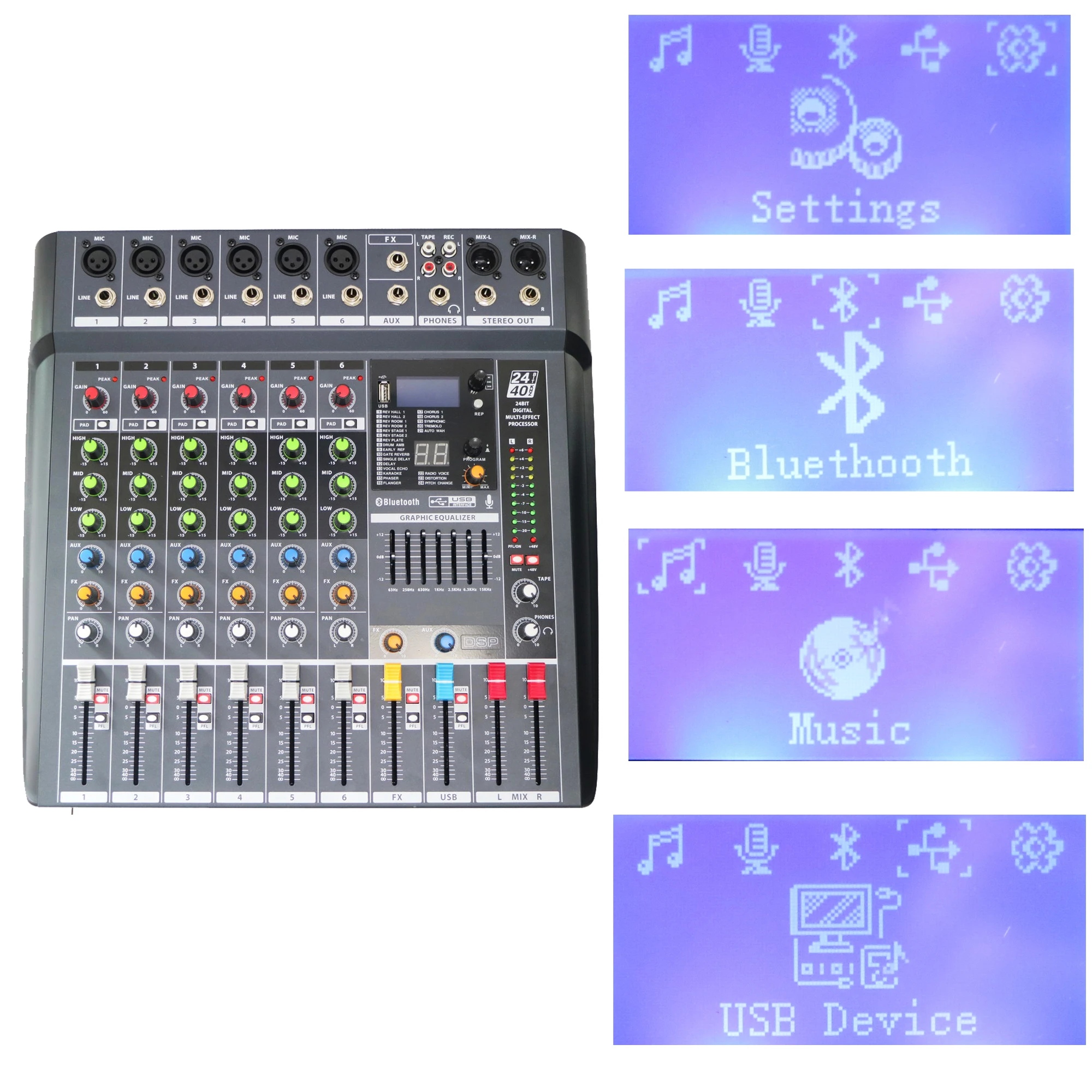 

MiCWL LS6 6 Channel Professional Audio Mixer Mixing Stage Performance Studio Computer Live EQ Gain Sound Console