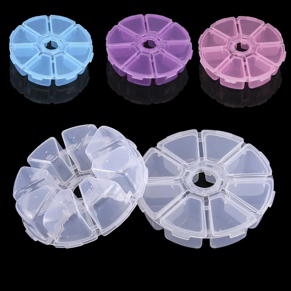 8 Grids Round Jewelry Organizer Box Clear Plastic Bead Containers for Gem Beads Crafts Jewelry Pill Storage Display Selling