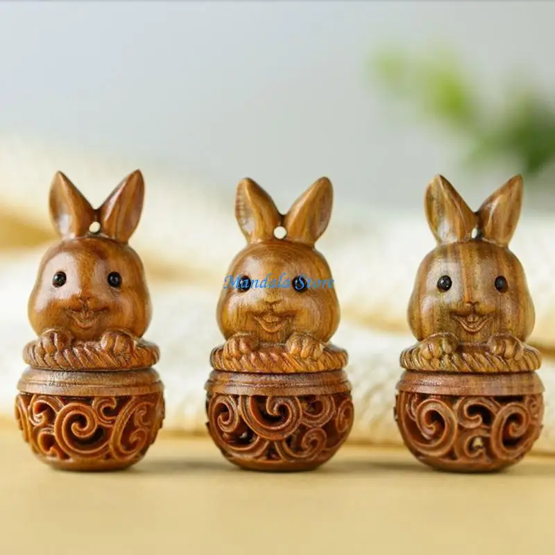 

U2JC Rescued Pills Case Carved Rabbit Relaxing Essential Oil Holder for Traveler