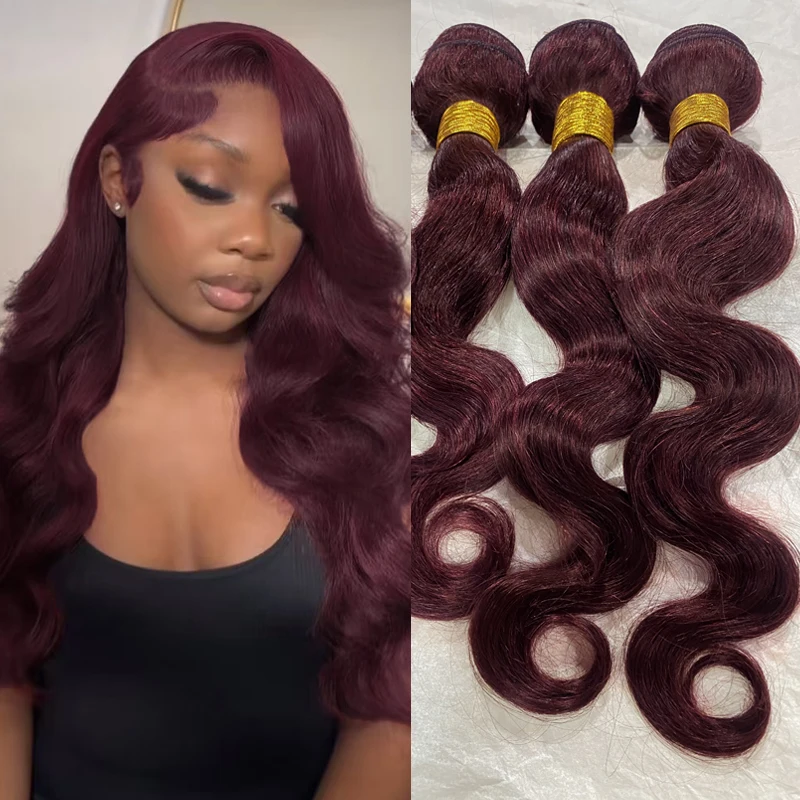 #99J Wine Red Bundles Human Hair Body Wave Bundles 14 16 18 20 Inch Burgundy Brazilian Virgin Hair 3/4 Bundles Hair Extensions