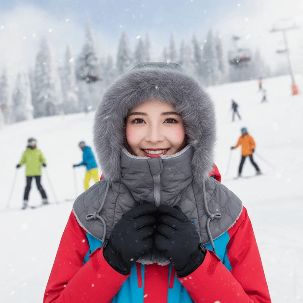 Thick Plush Hooded Scarf Hat Full Coverage Windproof Unisex Balaclava Elastic Fit Zipper Closure Winter Face Mask Men
