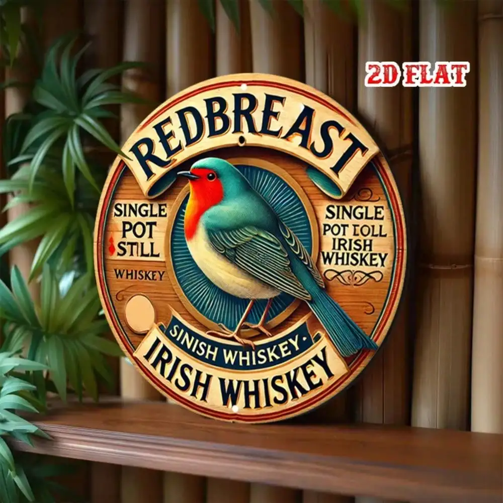 Redbreast Vintage-Blechschild, 20,3 x 20,3 cm, rund, irischer Whiskey-Pub, Wandkunst-Dekoration