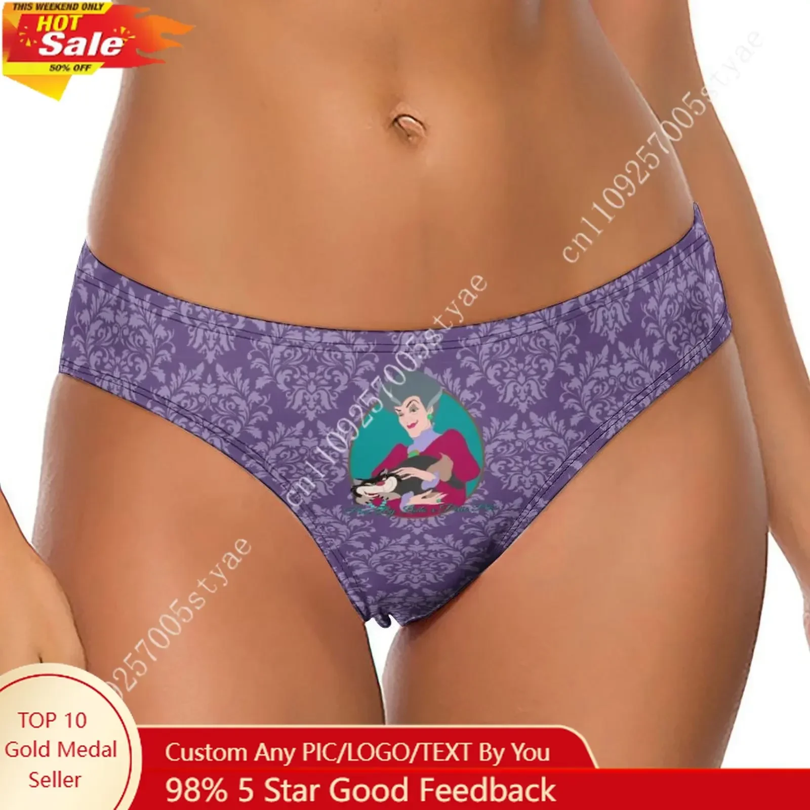 

Lady Tremaine Underpants Disney Cartoon Custom Soft Women Underwear Pure Cotton Comfy Briefs Design Your Photo Text Logo Thong