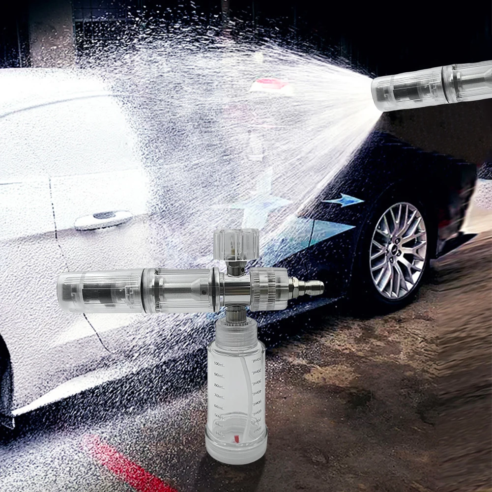 Pot de mousse d'eau de 100ml avec connecteur rapide de 1/4 pouces, bouteille de pulvérisation de mousse de savon, pistolet de lavage à pression réglable pour le lavage de voiture