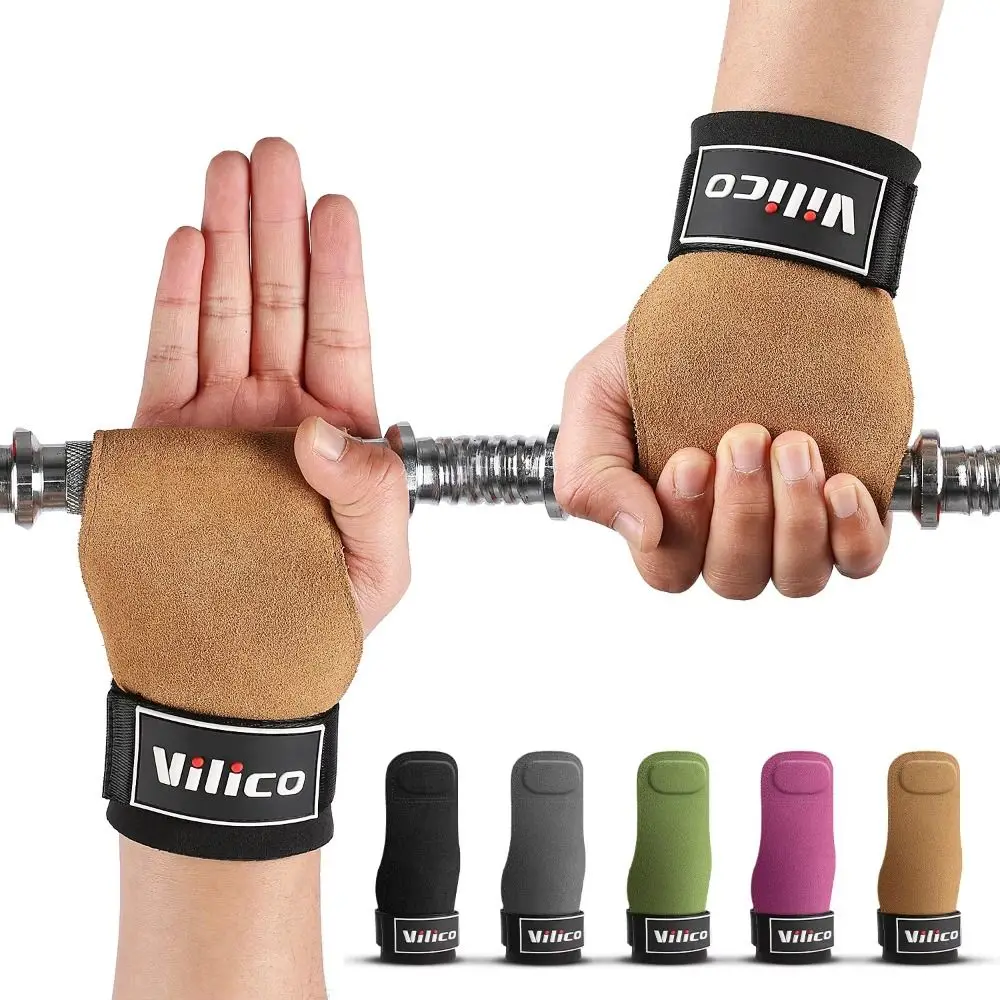 

1 Pair Raised Anti-slip Cowhide Gym Gloves Wear-resistant Leather Fitness Lifting Straps Adjustable Durable