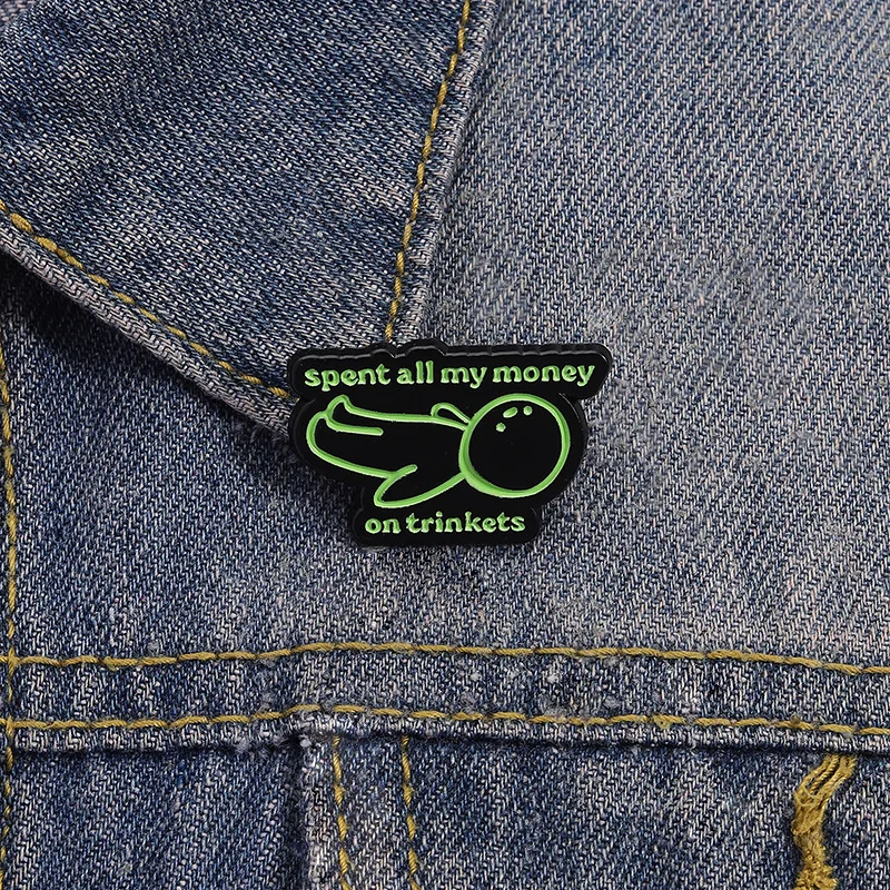 Cartoon green people with funny shapes badges Creative English letters alloy pins Clothing bags accessories as gifts for friends
