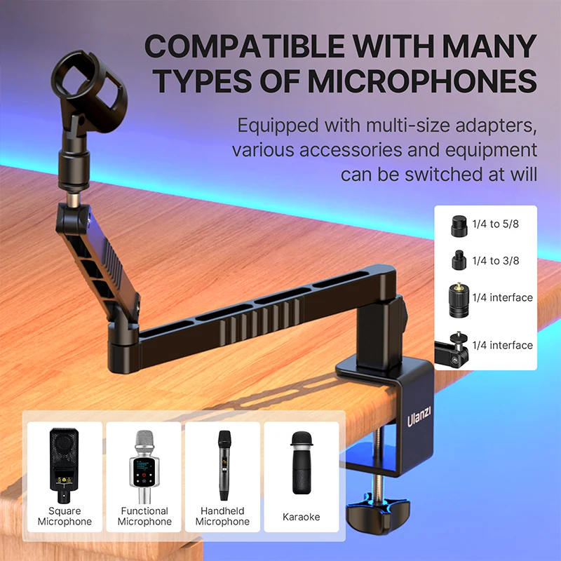 Upgrade ULANZI LS26 Low Profile Microphone Arm with Cable Channels Desk Clamp 360° Rotatable Foldable for Streaming Recording