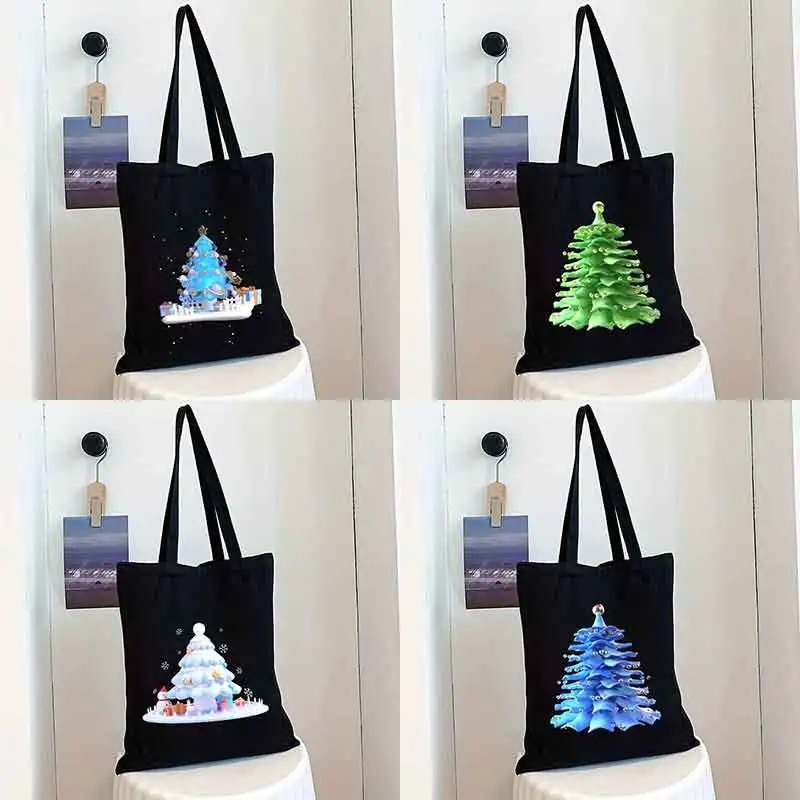 Four Different Styles Crystal Christmas Women's Shoulder Handbags Large Capacity Shopping Bag Canvas Tote Bag Girls Reusable Bag